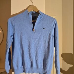Vineyard Vines Kids Light Blue Whale Logo 1/4 Zip Pullover Sweater Size‎ L 16-18